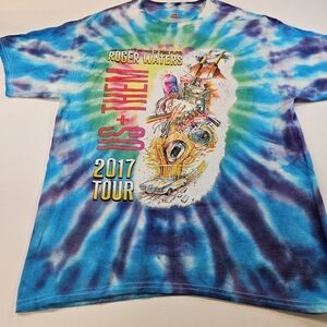 Roger Waters Tour Shirt Men's Us & Them Double Sided Tie-Dye Large Pink Floyd